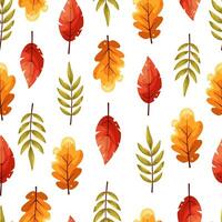 Seamless pattern with autumn oak, rowan, birch leaves in orange, red and green colors. Ideal for wallpaper, gift paper, pattern fills, web page background, fall greeting cards. vector