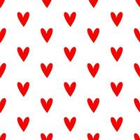 Seamless pattern of simple red hearts isolated on white for wrapping paper or fabric. Valentine's day holiday backdrop texture, romantic wedding design. Vector illustration.