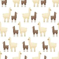 Seamless pattern with cute mother llama and baby on white background. Mother alpaca with baby alpaca. Creative kids, childish background. For textile, fabric, clothing, wrapping paper. vector