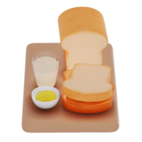 un pan pan con Leche y mantequilla para desayuno 3d aislado ilustración . 3d representación png