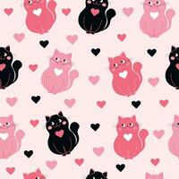 Seamless pattern with cute cats. Pink and black cats. vector