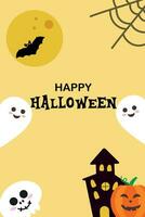 Halloween card with a ghost and a scary castle. vector