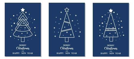 A beautiful set of blue Christmas and New Year cards with a minimalistic Christmas tree design. vector