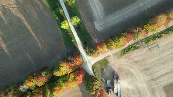 Antenne Aussicht von ein Bauernhof im Herbst video