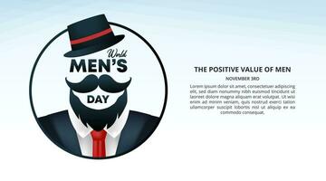 World Men's Day background with a suited man with a hat vector