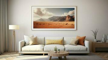 A Beautiful Canvas Frame 3D Mockup in Modern Living Room photo