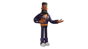 3D Illustration. Friendly Bearded Man 3D cartoon character. Men stand while holding a drink. A kind man is inviting someone who will pass him. 3D cartoon character png