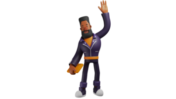3D illustration. Bearded Businessman 3D Cartoon Character. Businessman standing while waving at his friend. A bearded man smiles sweetly at someone he meets. 3D cartoon character png