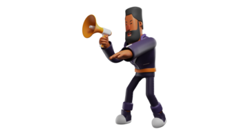 3d ilustração. ativista 3d desenho animado personagem. barbudo homens quem faço discursos e falar usando uma megafone. barbudo homem quem falou apaixonadamente. 3d desenho animado personagem png