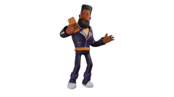 3D illustration. Narcissistic Bearded Man 3D Cartoon Character. A bearded man is taking a selfie using the cellphone he is holding. The bearded man showed his sweet smile. 3D cartoon character png