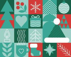 Trendy bauhaus pattern Christmas poster. Vector geometric winter shapes. Simple modern design elements. Fashion retro print for greeting card, web design