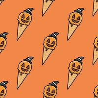 Ice Cream Cone Pumpkin Hat Tile with Orange Background vector
