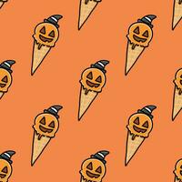 Ice Cream Cone Pumpkin Hat Tile with Orange Background vector