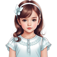 Hand drawn beautiful cute little girl. AI Generative png