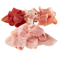 dünn Scheiben von Rindfleisch Bologna Speck Schnitt aus isoliert transparent Hintergrund png