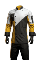 Chef jacket mockup, front view, 3d rendering. Empty cotton master protect overcoat mock up , isolated. Clear service or chief clothe barathea mokcup template, AI Generated png