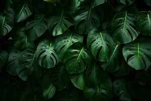 Vertical garden with tropical green leaf, contrast ai generated photo