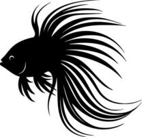 Betta pescado - negro y blanco aislado icono - vector ilustración