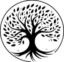 árbol de vida - negro y blanco aislado icono - vector ilustración