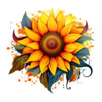 Sunflower Fainting Drawing Cartoon Artistic Style No Background Perfect for Print on Demand Merchandise AI Generative png