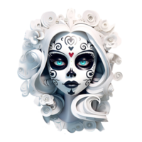 Artistic Cartoon Style Day of the Dead Style Girl Makeup Costume Candy Skull Makeup No Background Perfect for Print on Demand AI Generative png