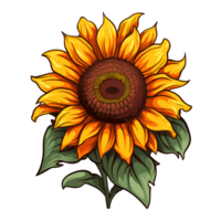 Sunflower Fainting Drawing Cartoon Artistic Style No Background Perfect for Print on Demand Merchandise AI Generative png