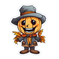 Cartoon Style Halloween Scarecrow Strawman Pumpkin Monster No Background Transparent Background Applicable to any Context Perfect for Print on Demand Merchandise AI Generative png