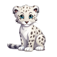 artístico estilo neve leopardo desenho animado neve leopardo não fundo perfeito para impressão em exigem ai generativo png