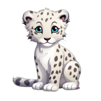 Artistic Style Snow Leopard Cartoon Snow Leopard No Background Perfect for Print on Demand AI Generative png