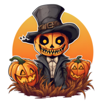 Cartoon Style Halloween Scarecrow Strawman Pumpkin Monster No Background Transparent Background Applicable to any Context Perfect for Print on Demand Merchandise AI Generative png