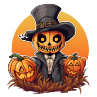 Cartoon Style Halloween Scarecrow Strawman Pumpkin Monster No Background Transparent Background Applicable to any Context Perfect for Print on Demand Merchandise AI Generative png