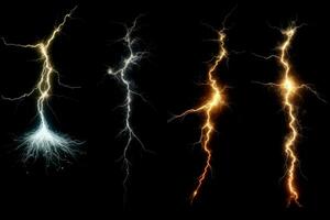 Thunder set on dark background. Ai generated. photo