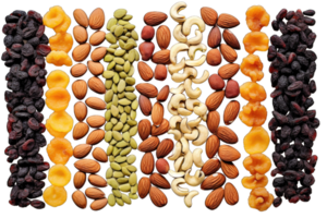 Natural background made from different kinds of nuts. Assortment of nuts in bowls, AI Generated png