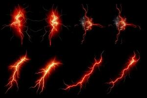 Thunder set on dark background. Ai generated. photo