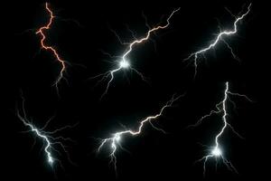 Thunder set on dark background. Ai generated. photo
