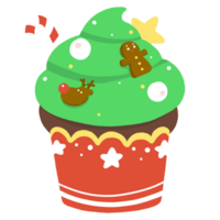 söt hand dragen jul träd tema muffin dekoration tecknad serie illustration png