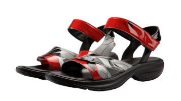 Red and black Casual Style leather Sandal with white background and copy space for text and logo, AI Generated png