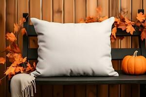 Fall Throw pillow cushion product mockup, Fall White Pillow Mockup, Created With Generative AI Technology photo