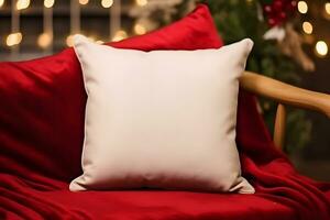 Christmas Throw pillow cushion product mockup, Christmas White Pillow Mockup, Created With Generative AI Technology photo