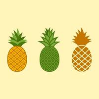 Set of pineapple icons in a flat style. vector