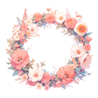 floral guirnalda con flores y hojas, ai generado png