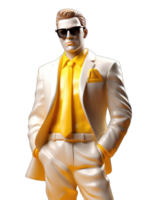 brillante negocio hombre con amarillo traje vestir soy guapo hombre en moderno estilo amarillo fondo, medio cuerpo retrato, ai generado png