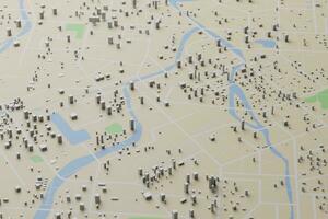 3D rendering city map illustration of a city map created using 3D modeling. Top view of Urban map with main road and sub road detailed representation of a city photo