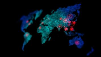 3D dot world map with red circle aim target on the map, for futuristic concept, with shallow depth of field effect photo