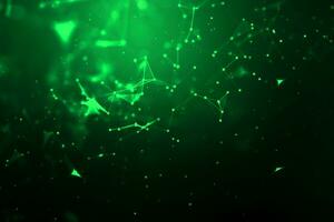 Abstract background Dot and connect line for cyber technology futuristic and network connection concept with dark and grain processed wide screen ratio photo