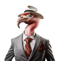 Portrait of a flamingo dressed in a formal business suit ai generative png