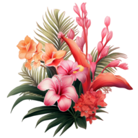 Tropical plants with flowers isolated background png ai generative