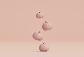 3d luxury Halloween scene with product podium on rose gold, pink, white background. Pumpkins stage with display podium. Autumn 3d design template for banner, advertisement mockup for Halloween photo