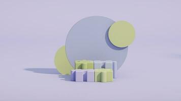 Minimal scene with podium and abstract background. Pastel purple blue and green colors scene. Trendy 3d render for social media photo