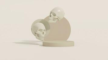 3D rendering for Day of the Dead, Dia de muertos altar concept. Composition of skulls, podium of the dead on white background photo